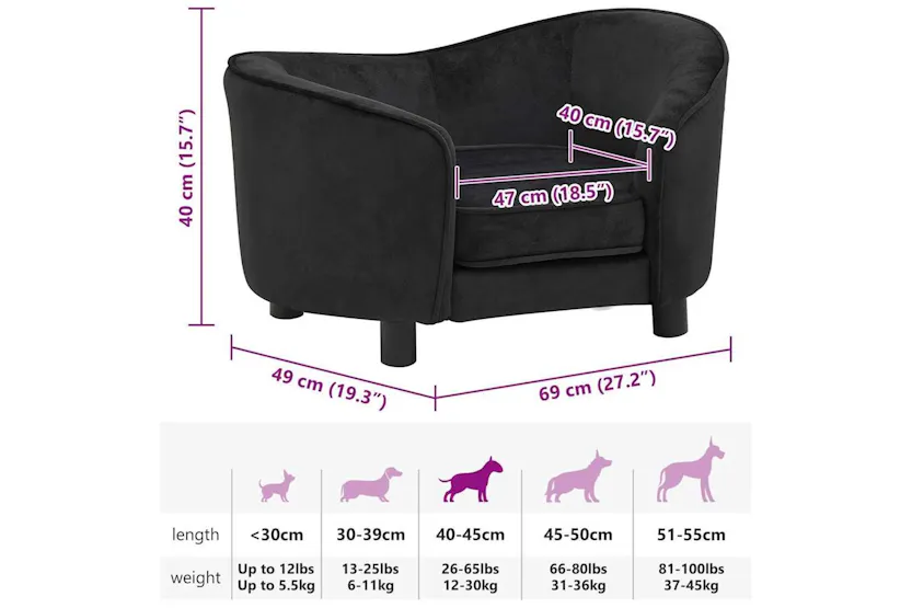 Vidaxl Dog Sofa Black 69x49x40 Cm Plush Vidaxl Dog Sofa Black 69x49x40 Cm Plush