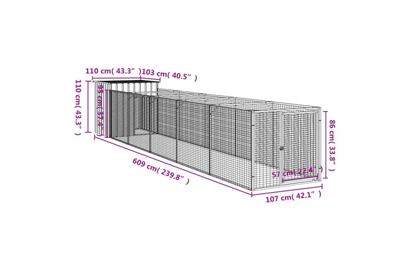 Vidaxl Dog House With Run Anthracite 110x609x110 Cm Galvanised Steel Vidaxl Dog House With Run Anthracite 110x609x110 Cm Galvanised Steel