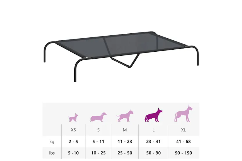 Vidaxl Elevated Dog Bed Black 130x80x20 Cm Textilene And Steel Vidaxl Elevated Dog Bed Black 130x80x20 Cm Textilene And Steel