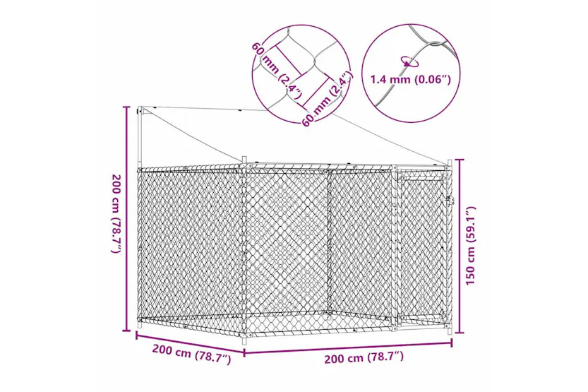 Vidaxl Dog Cage With Roof And Door Grey 2x2x2 M Galvanised Steel Vidaxl Dog Cage With Roof And Door Grey 2x2x2 M Galvanised Steel