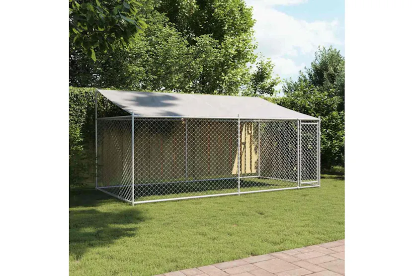 Vidaxl Dog Cage With Roof And Door Grey 4x2x2 M Galvanised Steel Vidaxl Dog Cage With Roof And Door Grey 4x2x2 M Galvanised Steel