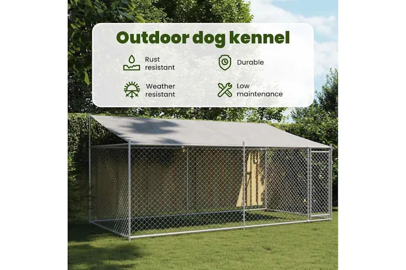 Vidaxl Dog Cage With Roof And Door Grey 4x2x2 M Galvanised Steel Vidaxl Dog Cage With Roof And Door Grey 4x2x2 M Galvanised Steel