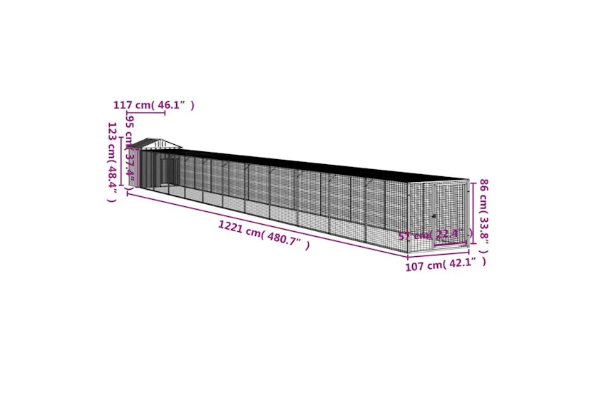Vidaxl Chicken Cage With Run Anthracite 117x1221x123 Cm Galvanised Steel Vidaxl Chicken Cage With Run Anthracite 117x1221x123 Cm Galvanised Steel