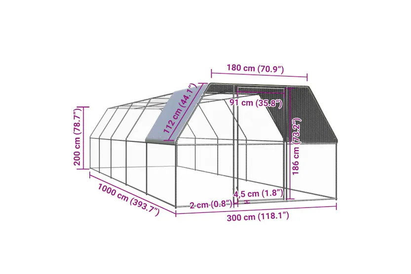 Vidaxl Outdoor Chicken Cage 3x10x2 M Galvanised Steel Vidaxl Outdoor Chicken Cage 3x10x2 M Galvanised Steel