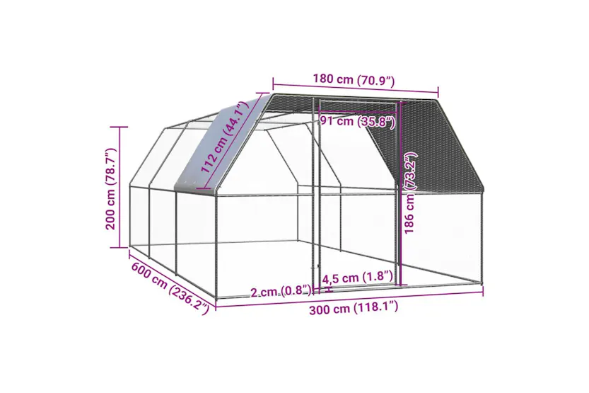 Vidaxl Outdoor Chicken Cage 3x6x2 M Galvanised Steel Vidaxl Outdoor Chicken Cage 3x6x2 M Galvanised Steel