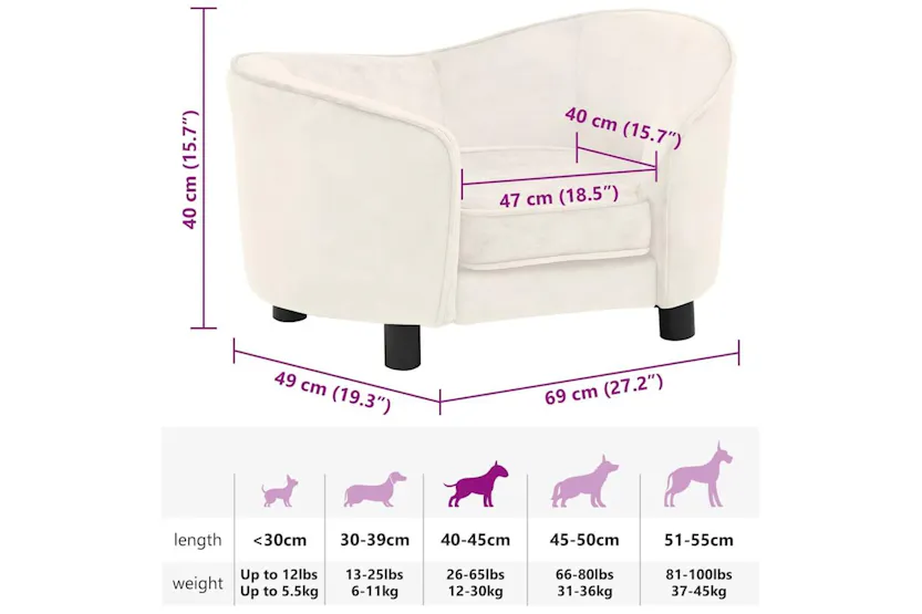 Vidaxl Dog Sofa Cream 69x49x40 Cm Plush Vidaxl Dog Sofa Cream 69x49x40 Cm Plush