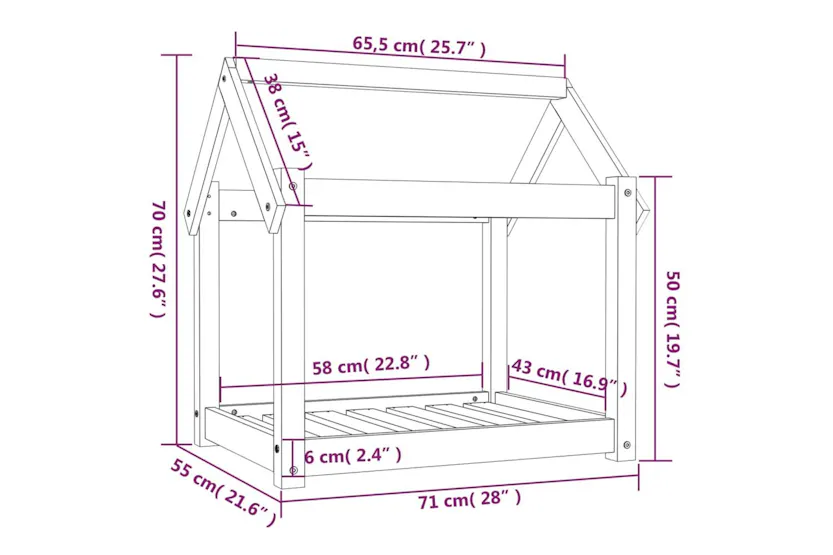 Vidaxl Dog Bed Black 71x55x70 Cm Solid Wood Pine Vidaxl Dog Bed Black 71x55x70 Cm Solid Wood Pine