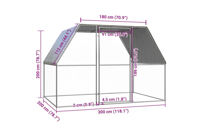 Vidaxl Outdoor Chicken Cage 3x2x2 M Galvanised Steel Vidaxl Outdoor Chicken Cage 3x2x2 M Galvanised Steel