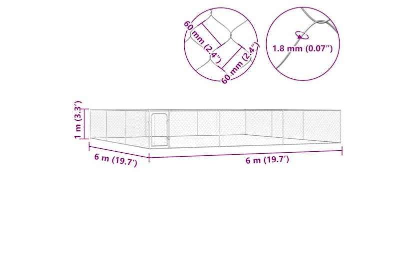 Vidaxl Outdoor Dog Kennel Galvanised Steel 6x6x1 M Vidaxl Outdoor Dog Kennel Galvanised Steel 6x6x1 M