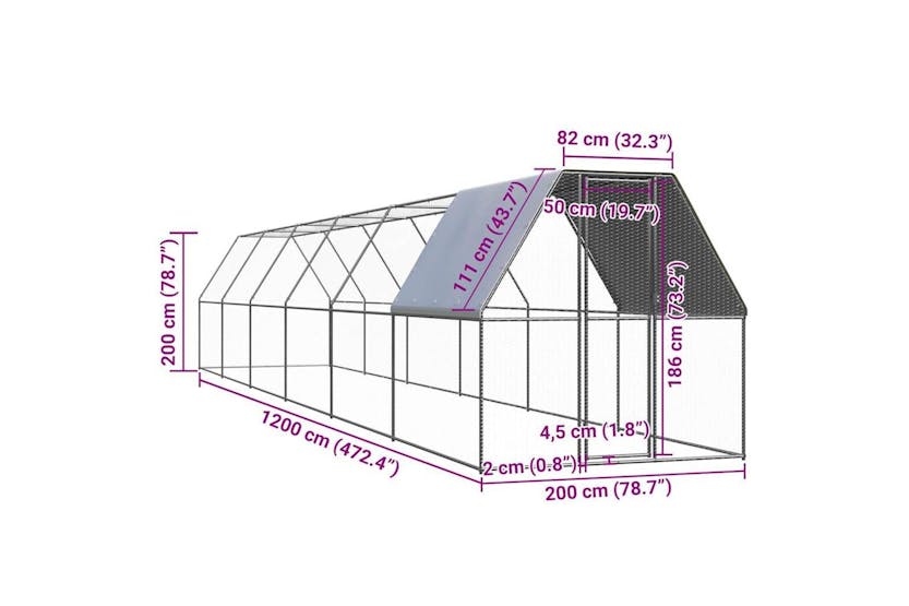 Vidaxl Chicken Cage 2x12x2 M Galvanised Steel Vidaxl Chicken Cage 2x12x2 M Galvanised Steel