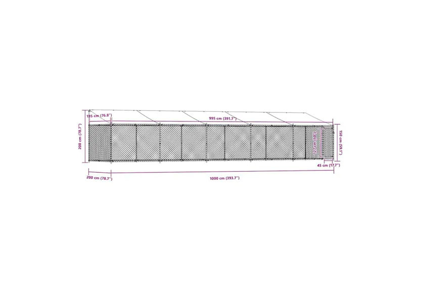 Vidaxl Dog Cage With Roof And Door Grey 10x2x2 M Galvanised Steel Vidaxl Dog Cage With Roof And Door Grey 10x2x2 M Galvanised Steel