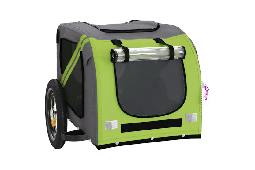 Vidaxl Pet Bike Trailer Green And Grey Oxford Fabric And Iron Vidaxl Pet Bike Trailer Green And Grey Oxford Fabric And Iron