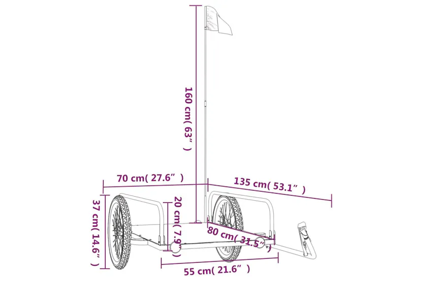 Vidaxl Bike Trailer Black 135x70x37 Cm Iron Vidaxl Bike Trailer Black 135x70x37 Cm Iron