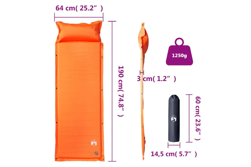 Vidaxl Self Inflating Camping Mattress With Pillow 1-person Orange Vidaxl Self Inflating Camping Mattress With Pillow 1-person Orange
