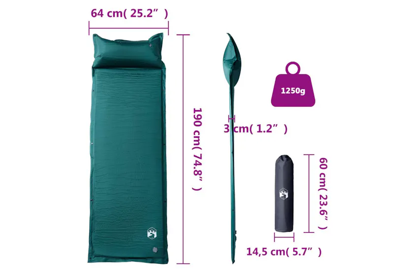 Vidaxl Self Inflating Camping Mattress With Pillow 1-person Green Vidaxl Self Inflating Camping Mattress With Pillow 1-person Green