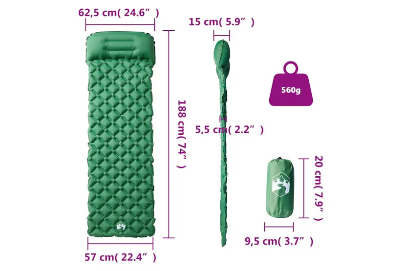 Vidaxl Inflating Camping Mattress With Pillow 1-person Green Vidaxl Inflating Camping Mattress With Pillow 1-person Green
