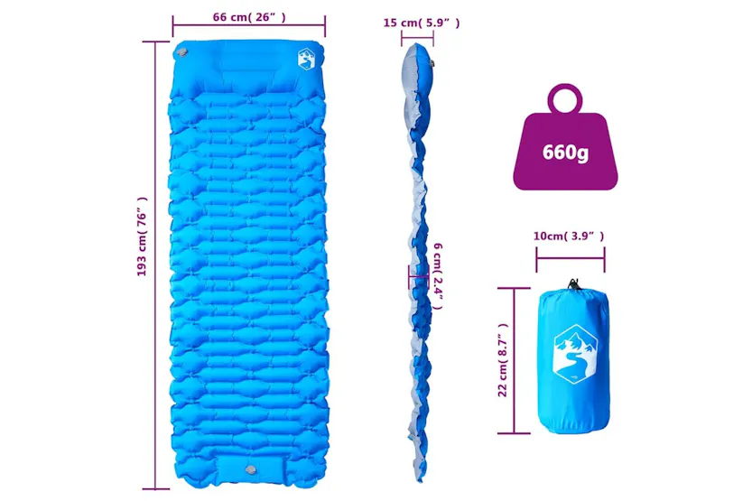 Vidaxl Self Inflating Camping Mattress With Pillow 1-person Blue Vidaxl Self Inflating Camping Mattress With Pillow 1-person Blue