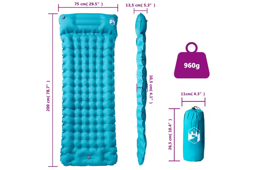 Vidaxl Self Inflating Camping Mattress With Pillow 1-person Blue Vidaxl Self Inflating Camping Mattress With Pillow 1-person Blue