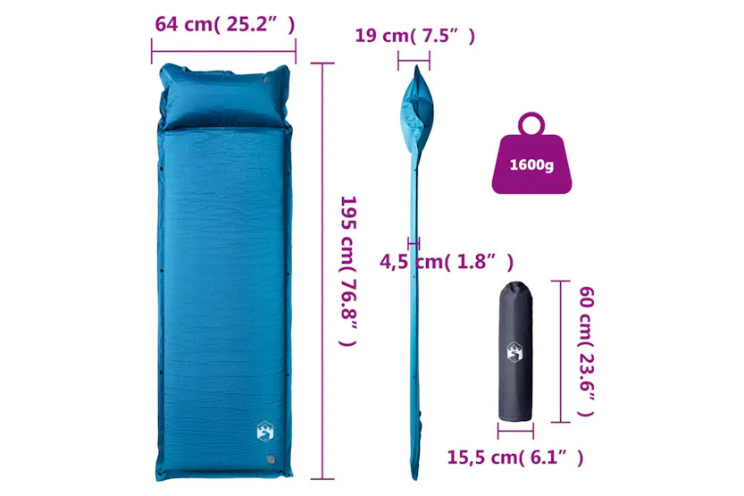 Vidaxl Self Inflating Camping Mattress With Pillow 1-person Turquoise Vidaxl Self Inflating Camping Mattress With Pillow 1-person Turquoise