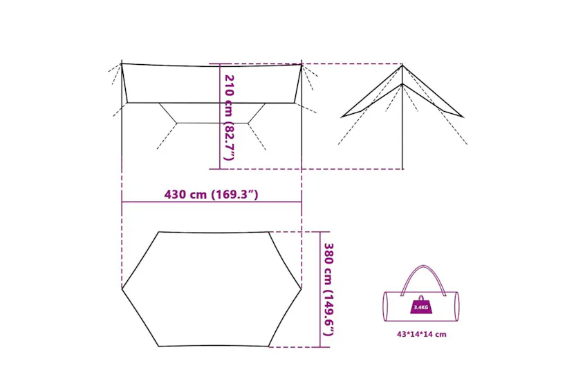 Vidaxl Camping Tarp Orange 430x380x210 Cm Waterproof Vidaxl Camping Tarp Orange 430x380x210 Cm Waterproof