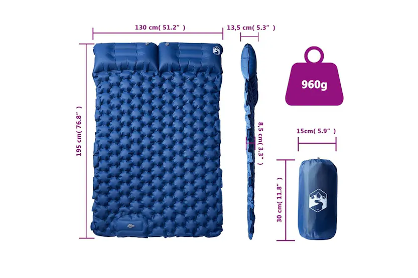 Vidaxl Self Inflating Camping Mattress With Pillows 2-person Navy Blue Vidaxl Self Inflating Camping Mattress With Pillows 2-person Navy Blue