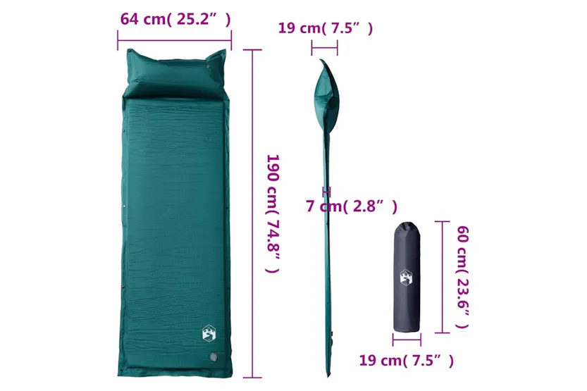 Vidaxl Self Inflating Camping Mattress With Pillow 1-person Green Vidaxl Self Inflating Camping Mattress With Pillow 1-person Green