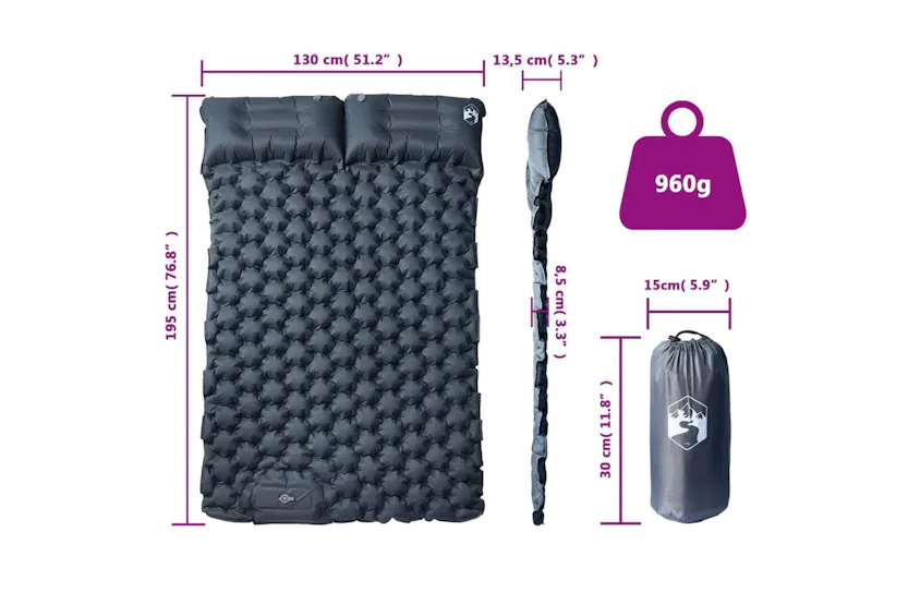 Vidaxl Self Inflating Camping Mattress With Pillows 2-person Grey Vidaxl Self Inflating Camping Mattress With Pillows 2-person Grey