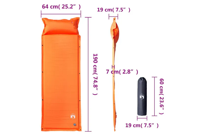 Vidaxl Self Inflating Camping Mattress With Pillow 1-person Orange Vidaxl Self Inflating Camping Mattress With Pillow 1-person Orange
