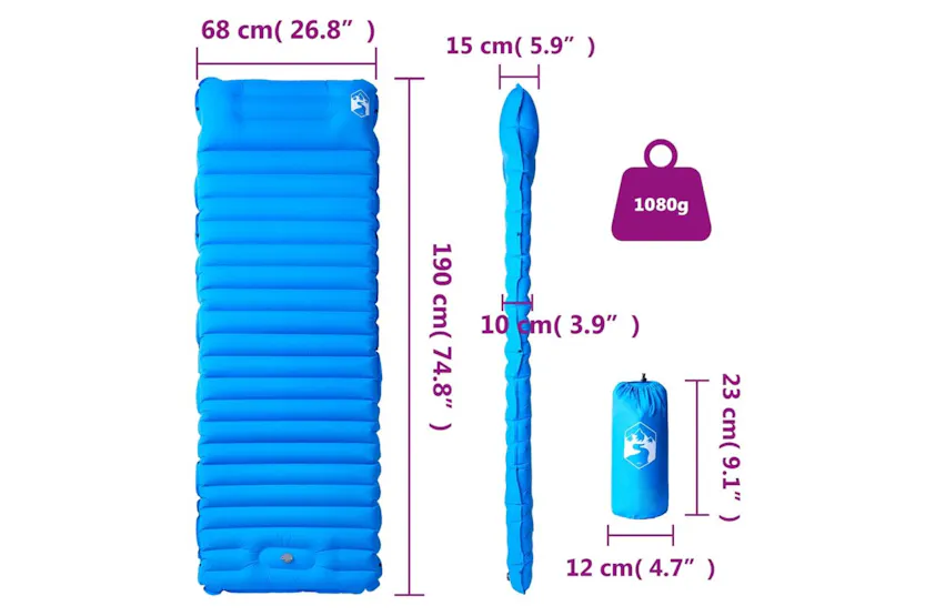 Vidaxl Self Inflating Camping Mattress With Pillow 1-person Blue Vidaxl Self Inflating Camping Mattress With Pillow 1-person Blue