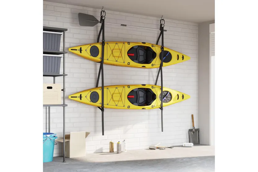 Vidaxl Double Kayak Storage Straps With Paddle Clips 50 Kg Vidaxl Double Kayak Storage Straps With Paddle Clips 50 Kg