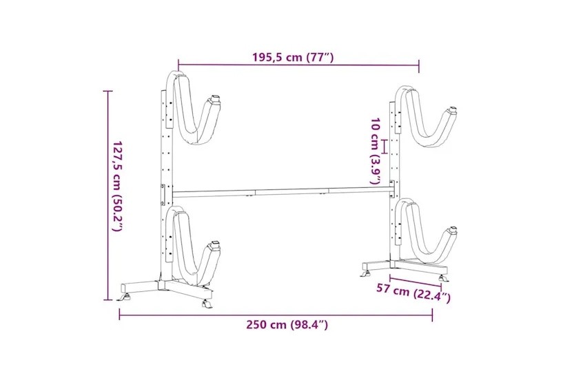 Vidaxl Kayak Storage Rack For 2 Kayakâ 250x57x127.5 Cmâ steel Vidaxl Kayak Storage Rack For 2 Kayakâ 250x57x127.5 Cmâ steel