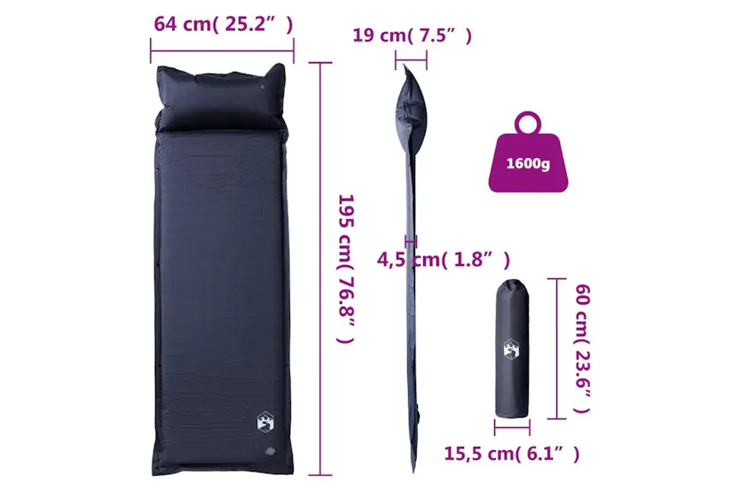Vidaxl Self Inflating Camping Mattress With Pillow 1-person Grey Vidaxl Self Inflating Camping Mattress With Pillow 1-person Grey