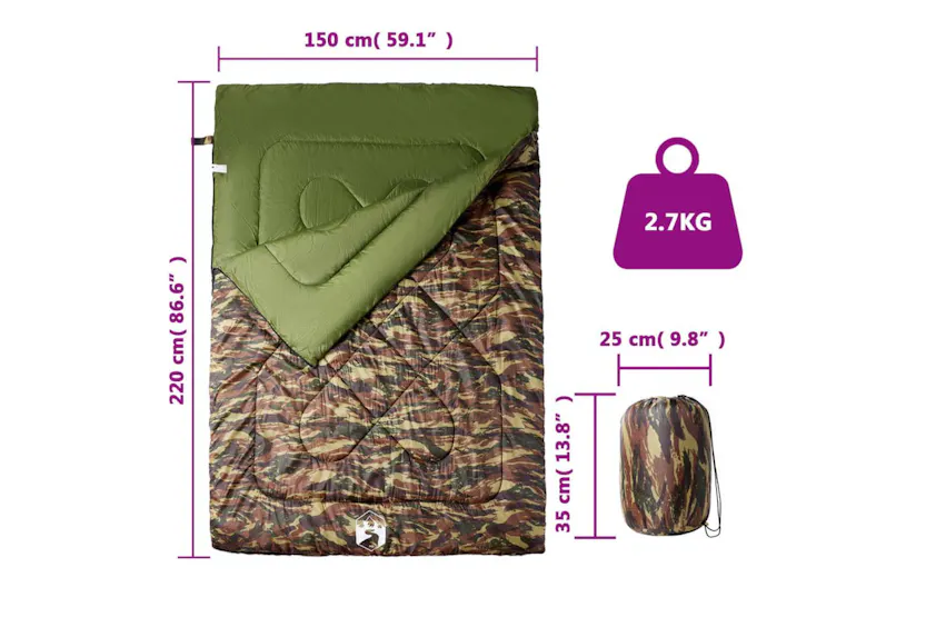 Vidaxl Double Sleeping Bag With Pillows For Adults Camping 3-4 Seasons Vidaxl Double Sleeping Bag With Pillows For Adults Camping 3-4 Seasons