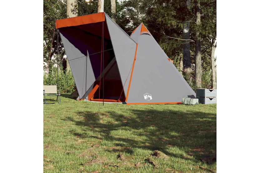 Vidaxl Family Tent Tipi 6-person Grey And Orange Waterproof Vidaxl Family Tent Tipi 6-person Grey And Orange Waterproof
