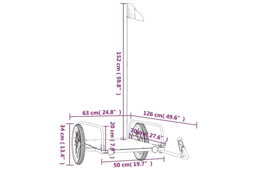 Vidaxl Bike Trailer Black 126x63x34 Cm Iron Vidaxl Bike Trailer Black 126x63x34 Cm Iron
