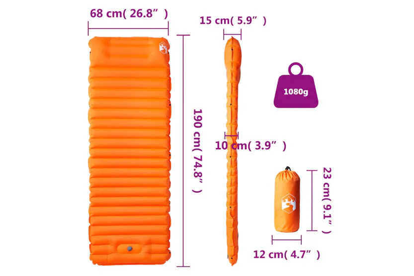 Vidaxl Self Inflating Camping Mattress With Pillow 1-person Orange Vidaxl Self Inflating Camping Mattress With Pillow 1-person Orange