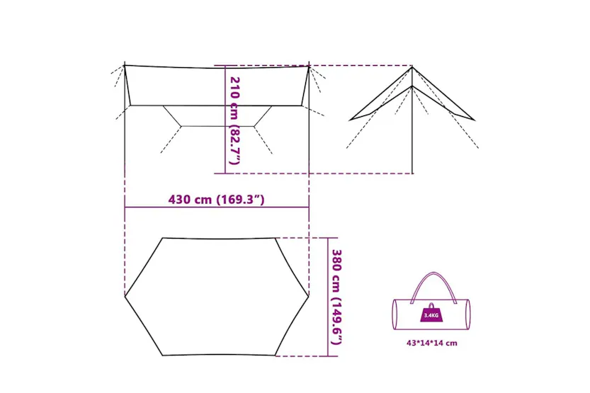 Vidaxl Camping Tarp Blue 430x380x210 Cm Waterproof Vidaxl Camping Tarp Blue 430x380x210 Cm Waterproof