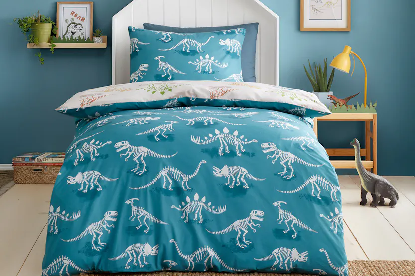 Bedlam | Skeleton Dino Duvet Cover Set | Multicolour | Double Bedlam | Skeleton Dino Duvet Cover Set | Multicolour | Double