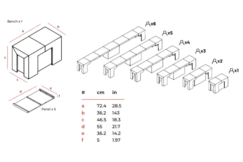 Transformer Bench | Scandinavian Oak | Including 5 extension panels Transformer Bench | Scandinavian Oak | Including 5 extension panels