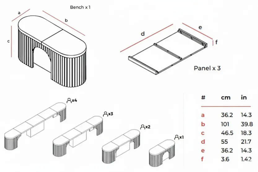 Transformer Round Bench | Smoked Hickory | Including 3 Extension Panels Transformer Round Bench | Smoked Hickory | Including 3 Extension Panels