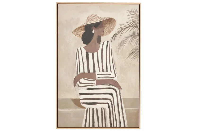 Striped Dress Lady Canvas Wall Art | Brown/Natural Striped Dress Lady Canvas Wall Art | Brown/Natural