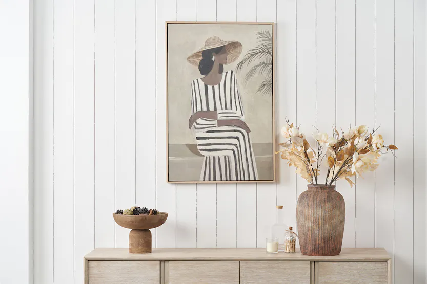 Striped Dress Lady Canvas Wall Art | Brown/Natural Striped Dress Lady Canvas Wall Art | Brown/Natural