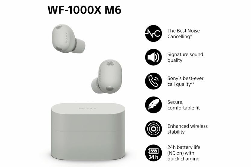Sony XM6 True Wireless Active Noise Cancelling Earbuds | Silver Sony XM6 True Wireless Active Noise Cancelling Earbuds | Silver