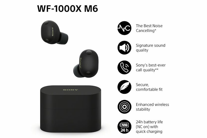 Sony XM6 True Wireless Active Noise Cancelling Earbuds | Black Sony XM6 True Wireless Active Noise Cancelling Earbuds | Black