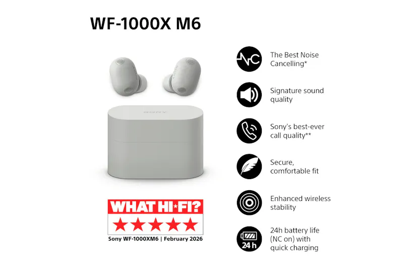 Sony XM6 True Wireless Active Noise Cancelling Earbuds | Silver Sony XM6 True Wireless Active Noise Cancelling Earbuds | Silver