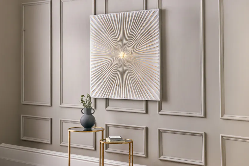 Sunburst Unframed Textured Metal Wall Art | White/Gold | 100 x 100 cm Sunburst Unframed Textured Metal Wall Art | White/Gold | 100 x 100 cm