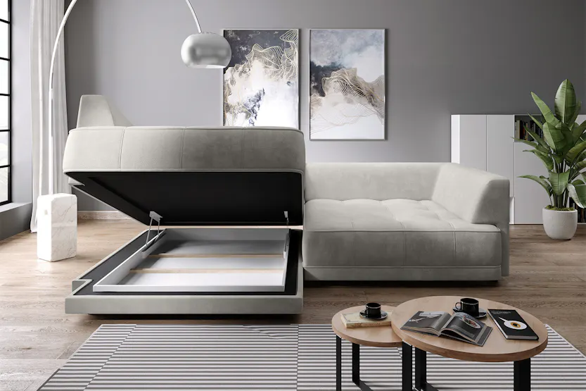 Amelia 4 Seater Power Slider Storage Chaise Sofa | Fabric | Taupe Amelia 4 Seater Power Slider Storage Chaise Sofa | Fabric | Taupe