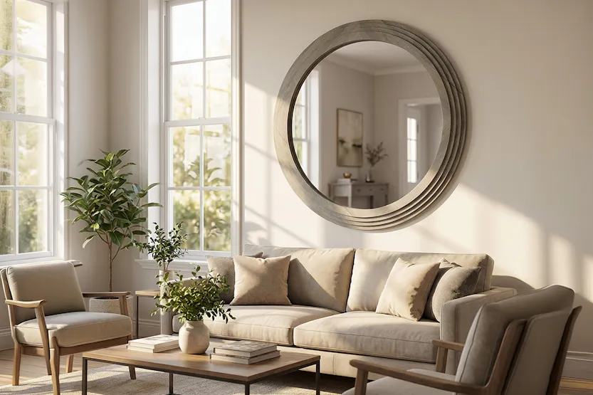 Luna Stepped Round Mirror | Grey | 110 cm Luna Stepped Round Mirror | Grey | 110 cm