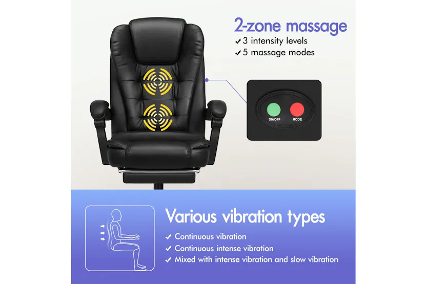 Elfordson 2-Point Massage Office Chair with Footrest | Black Elfordson 2-Point Massage Office Chair with Footrest | Black
