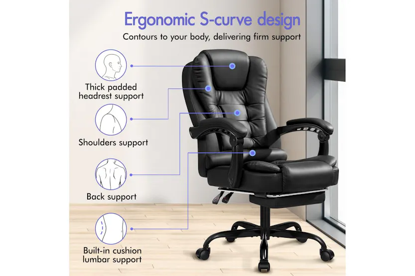 Elfordson 2-Point Massage Office Chair with Footrest | Black Elfordson 2-Point Massage Office Chair with Footrest | Black